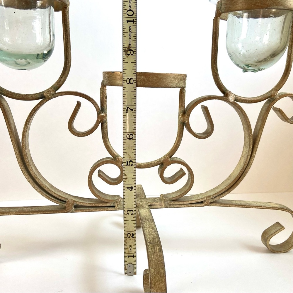 Antiqued Brushed Gold Iron Scroll Candelabra - Picture 4 of 12